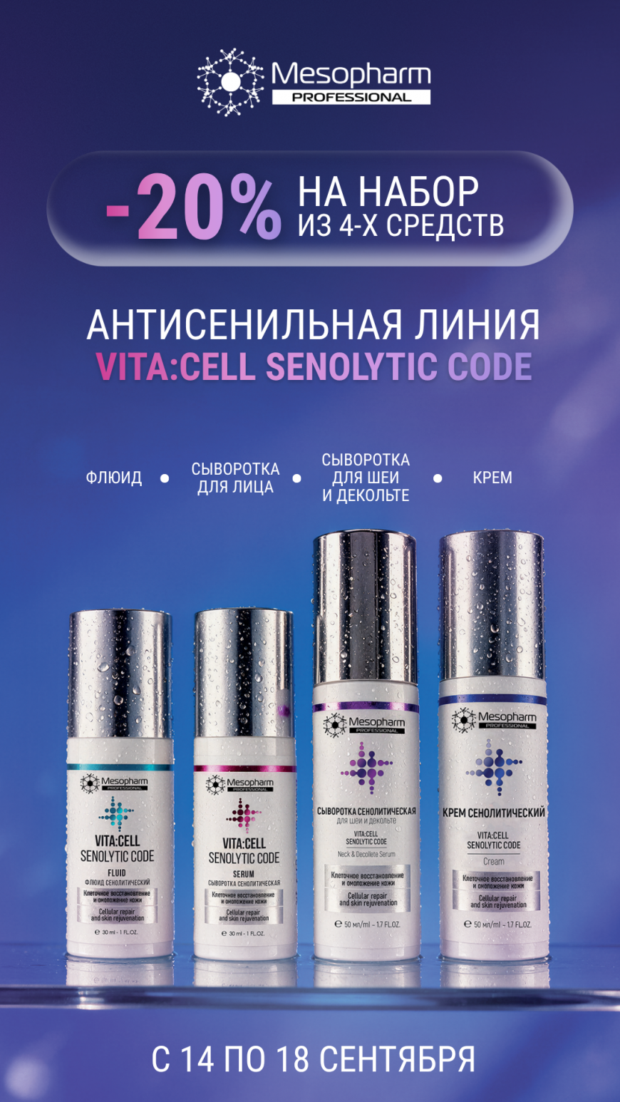 Скидка 20% на набор из 4-х средств антисенильной линии от Mesopharm